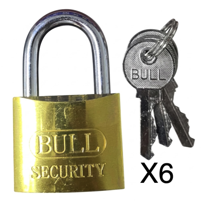 BULL Brass Padlock KEY ALIKE 60MM HG627 6PC/BOX